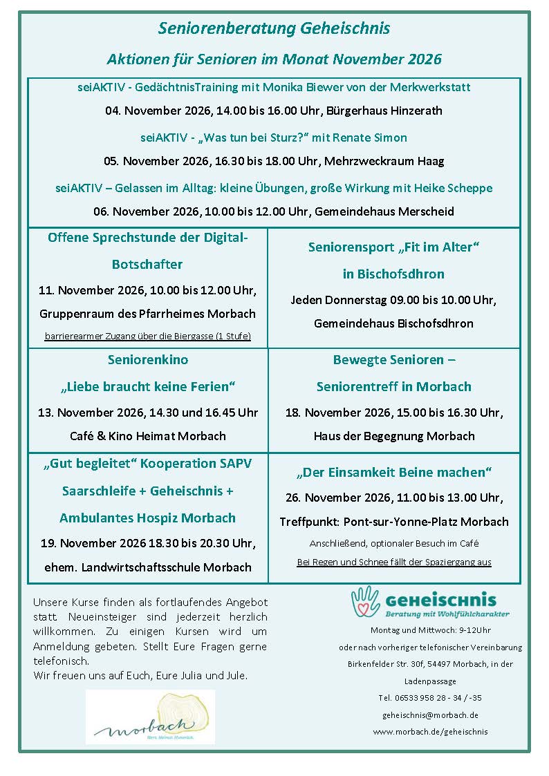 Seniorenaktionen Monat November 2026